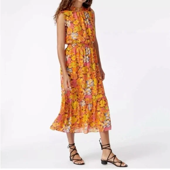 J Crew Smocked Waist Ruffle Sleeveless Maxi Flowy Orange Sunset Floral XXL NWOT - Picture 16 of 16